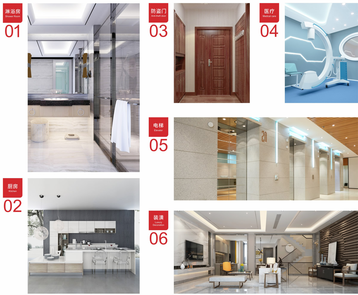 公司產品廣泛適用于裝飾裝潢、電梯、淋浴房、拼接防盜門、廚房設備、標示標牌企業、船舶、醫療器械等行業。